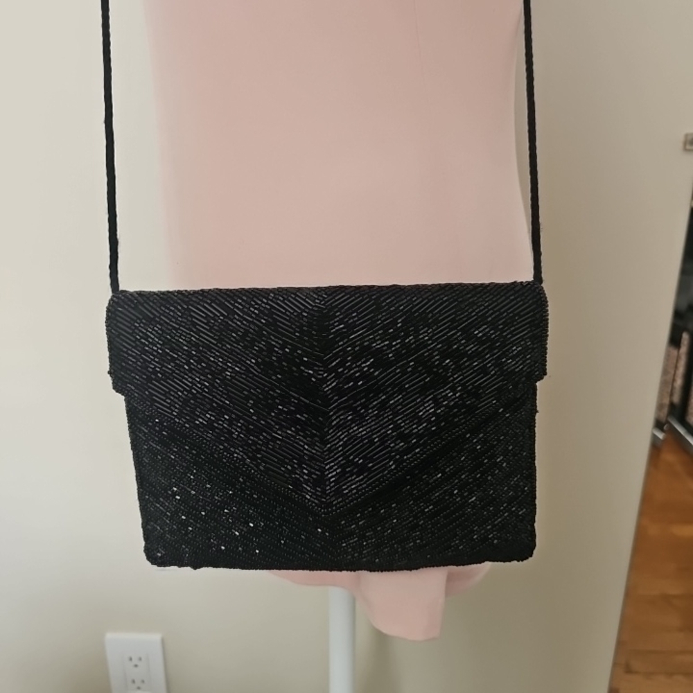 Valerie Stevens Black Beaded Envelope Crossbody